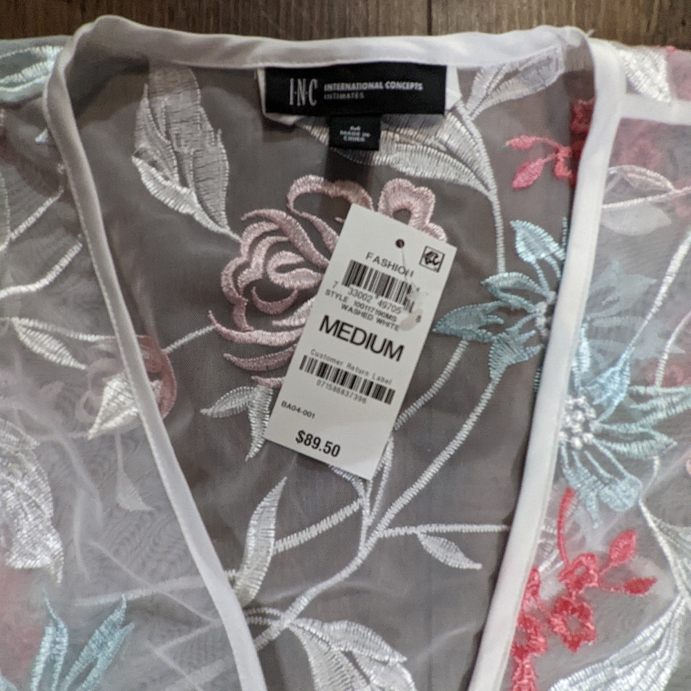 INC Intimates Floral Embroidered Kimono Robe Medium - Picture 5 of 5